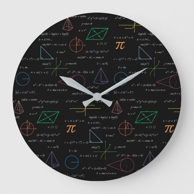 Colourful Mathematics Equations Math Formulas  Large Clock (Front)