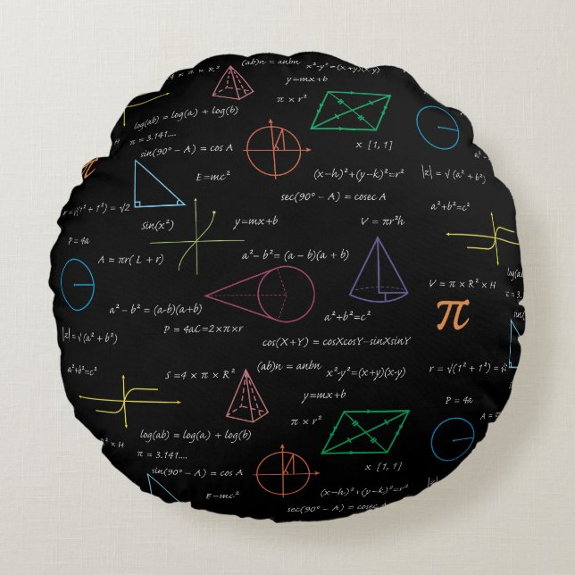 Colourful Mathematics Equations Math Formulas  Round Cushion (Front)