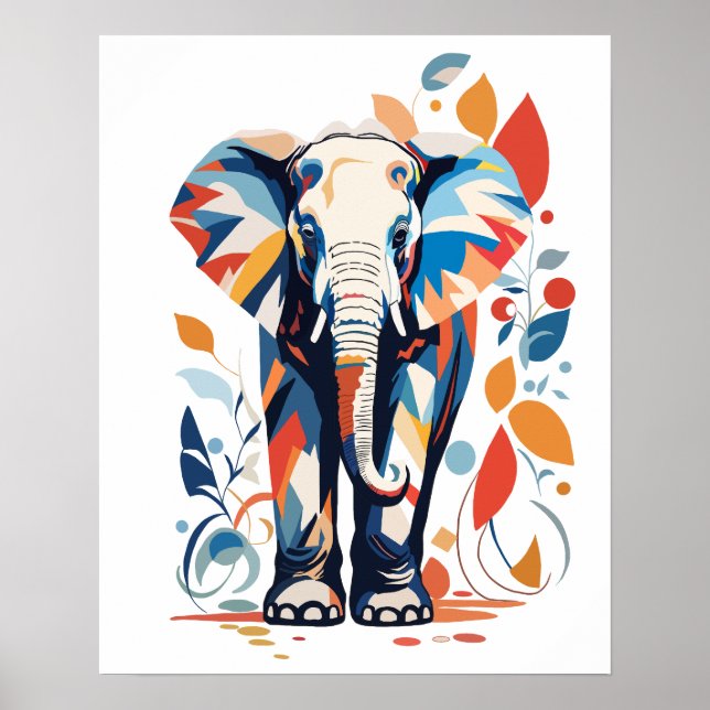 Colourful Matisse Inspired Elephant Design Poster (Front)