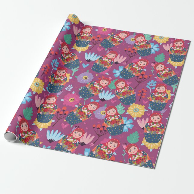 Colourful Matreshka Wrapping Paper (Unrolled)