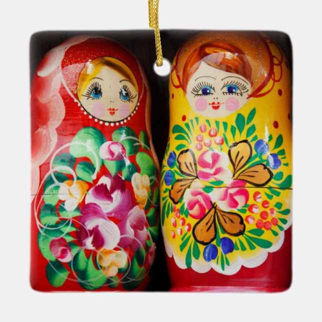 Colourful Matryoshka Dolls Ceramic Ornament (Front)