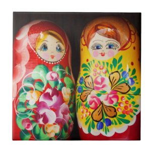 Colourful Matryoshka Dolls Ceramic Tile