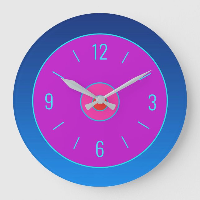 Colourful Mauve/Pink with Blue Border Wall Clock (Front)