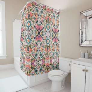Colourful maximalist floral Scandinavian Folk Art Shower Curtain