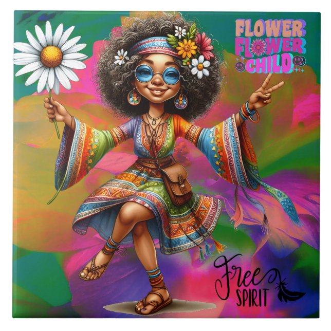 Colourful-Me Hippie Chic Flower Ceramic Tile (Front)