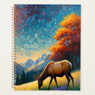 Colourful Meadow Elk with Flowers Art Planner