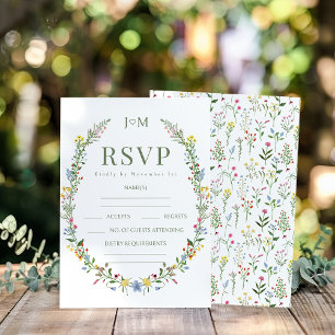Colourful Meadow Flower Rustic Wedding RSVP cards