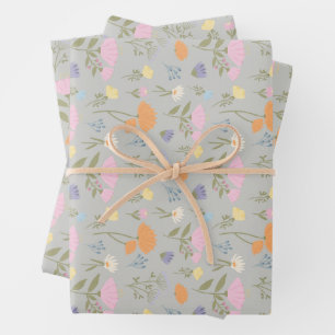 Colourful meadow on grey wrapping paper sheet