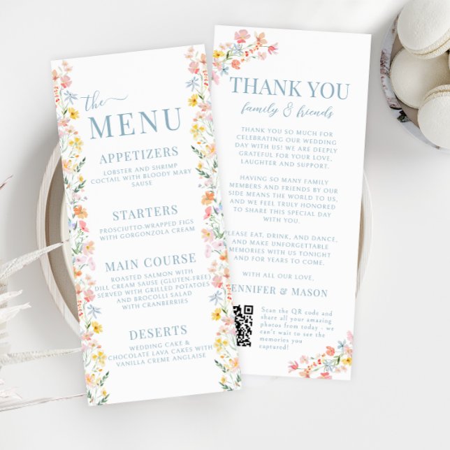 Colourful Meadow Wild Flower Wedding Menu Thank yo (Creator Uploaded)