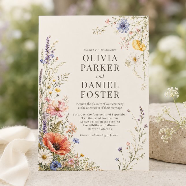 Colourful Meadow Wildflower Boho Wedding Invitatio Invitation (Creator Uploaded)