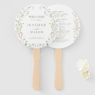 Colourful Meadow Wildflower Floral Wedding Program Hand Fan