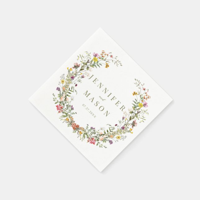 Colourful meadow wildflower wedding Paper Napkins (Corner)