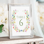 Colourful meadow wildflower wreath wedding table number<br><div class="desc">Immerse yourself in timeless elegance with our bohemian wedding table numbers. Each number features a delicate colourful wildlower blooms wreath design, enhancing the beauty of your table settings. With simple minimalist sage green text, these table numbers bring a touch of refined charm to your wedding decor. Ideal for rustic, bohemian,...</div>
