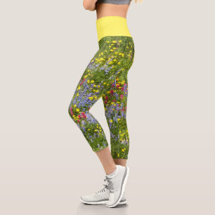 Colourful Meadow Wildflowers Floral Capri Leggings