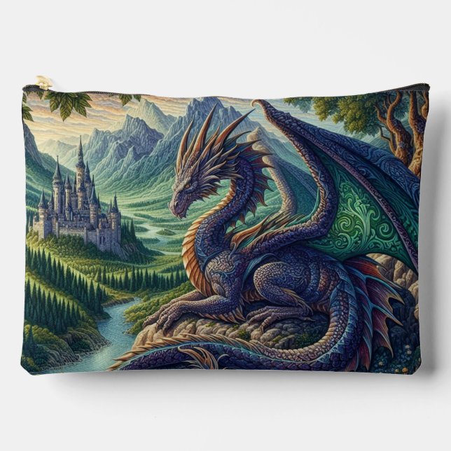 Colourful, Mediaeval Dragon castle Accessory Pouch (Front)