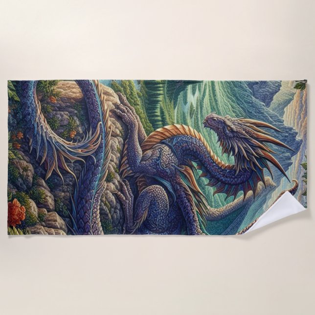 Colourful, Mediaeval Dragon castle Beach Towel (Front)