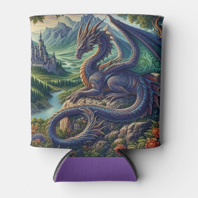 Colourful, Mediaeval Dragon castle Can Cooler (Front)