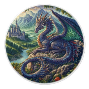Colourful, Mediaeval Dragon castle Ceramic Knob