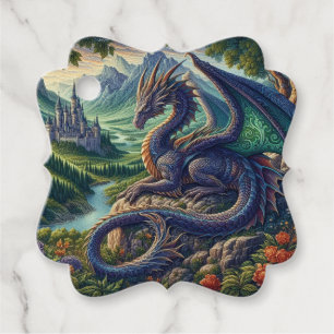Colourful, Mediaeval Dragon castle Favour Tags