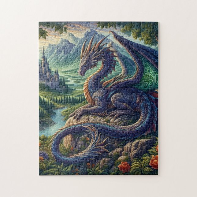 Colourful, Mediaeval Dragon castle Jigsaw Puzzle (Vertical)