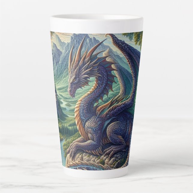 Colourful, Mediaeval Dragon castle Latte Mug (Front)