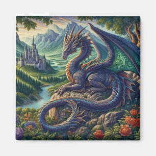 Colourful, Mediaeval Dragon castle Magnet