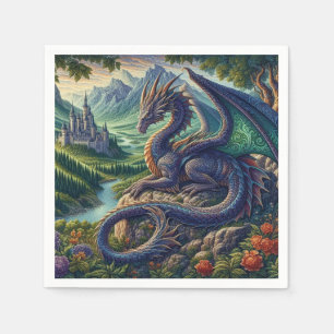 Colourful, Mediaeval Dragon castle Napkin