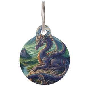 Colourful, Mediaeval Dragon castle Pet Tag