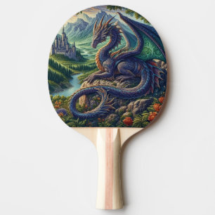 Colourful, Mediaeval Dragon castle Ping Pong Paddle