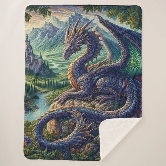 Colourful, Mediaeval Dragon castle Sherpa Blanket (Front)