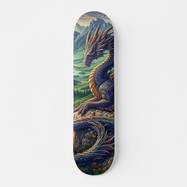 Colourful, Mediaeval Dragon castle Skateboard (Front)