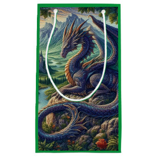 Colourful, Mediaeval Dragon castle Small Gift Bag