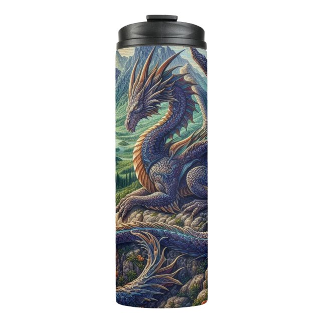 Colourful, Mediaeval Dragon castle Thermal Tumbler (Front)