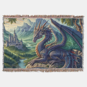 Colourful, Mediaeval Dragon castle Throw Blanket