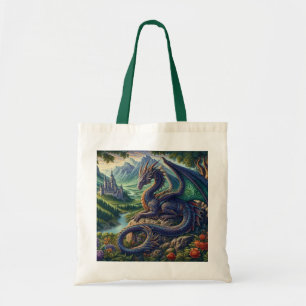 Colourful, Mediaeval Dragon castle Tote Bag