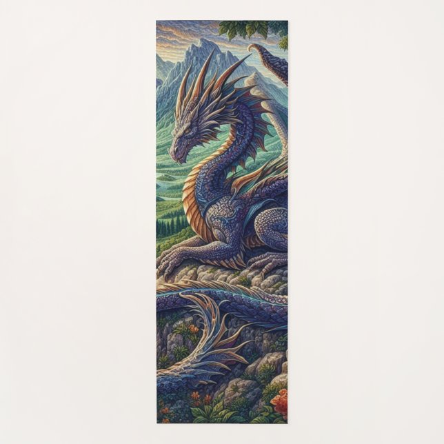 Colourful, Mediaeval Dragon castle Yoga Mat (Front)