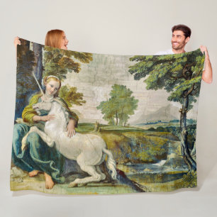 Colourful Mediaeval Unicorn Painting Satin Fleece Blanket