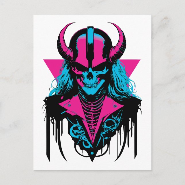 Colourful Mediaeval Zombie Skull Postcard (Front)