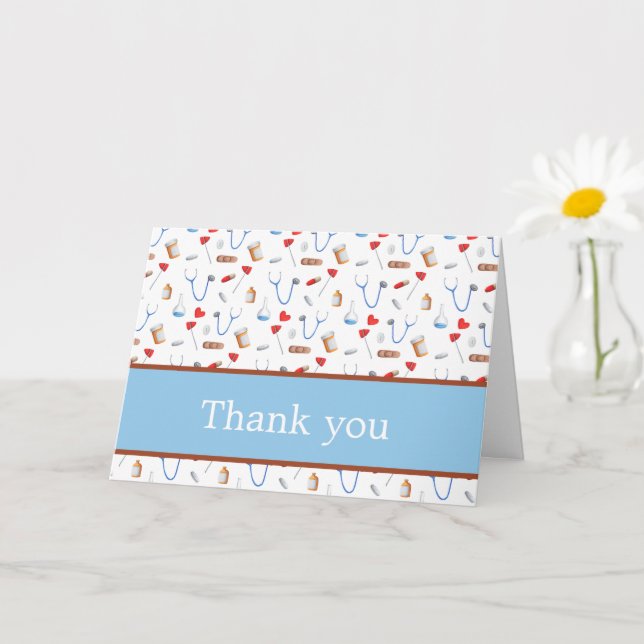Colourful Medical Patterned Folded Thank You Card (Small Plant)