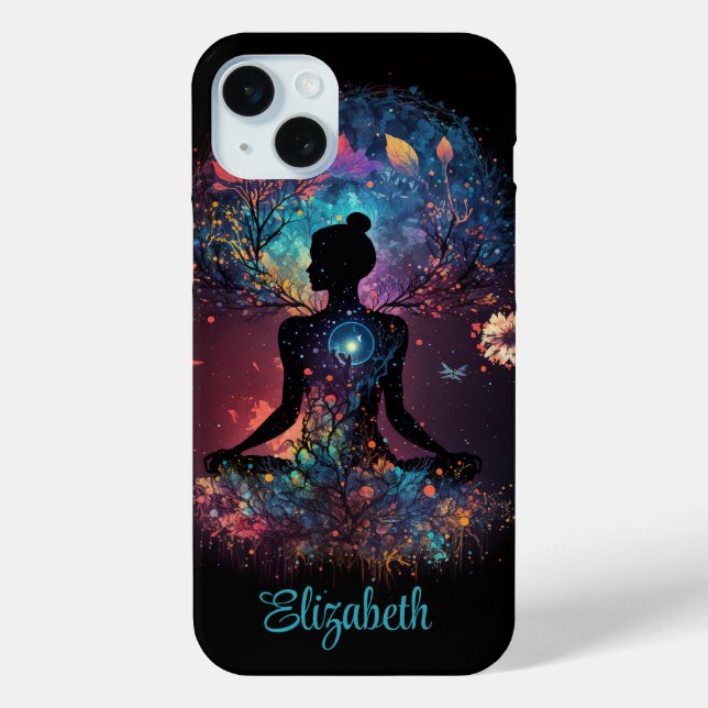 Colourful Meditation Yoga Girl Custom Name Case-Mate iPhone Case (Back)
