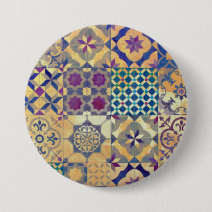 Colourful Mediterranean & Aegean traditional tiles 7.5 Cm Round Badge