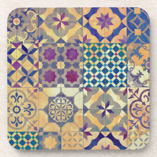 Colourful Mediterranean & Aegean traditional tiles Coaster (Front)