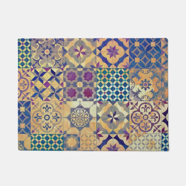 Colourful Mediterranean & Aegean traditional tiles Doormat (Front)