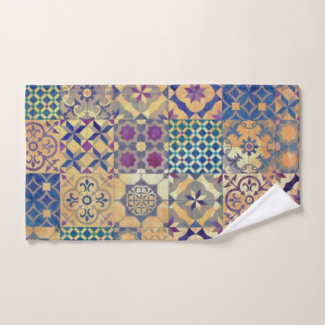 Colourful Mediterranean & Aegean traditional tiles Hand Towel (Hand Towel)