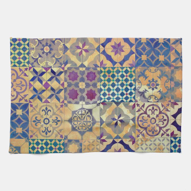 Colourful Mediterranean & Aegean traditional tiles Tea Towel (Horizontal)