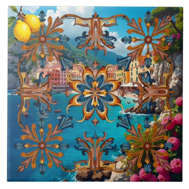 Colourful,Mediterranean,mosaic,blue,neutral, Ceramic Tile (Front)