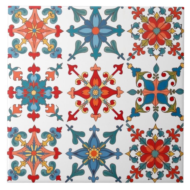 Colourful,Mediterranean,mosaic,blue,orange,green, Ceramic Tile (Front)
