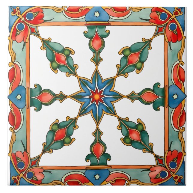 Colourful,Mediterranean,mosaic,blue,orange,green, Ceramic Tile (Front)