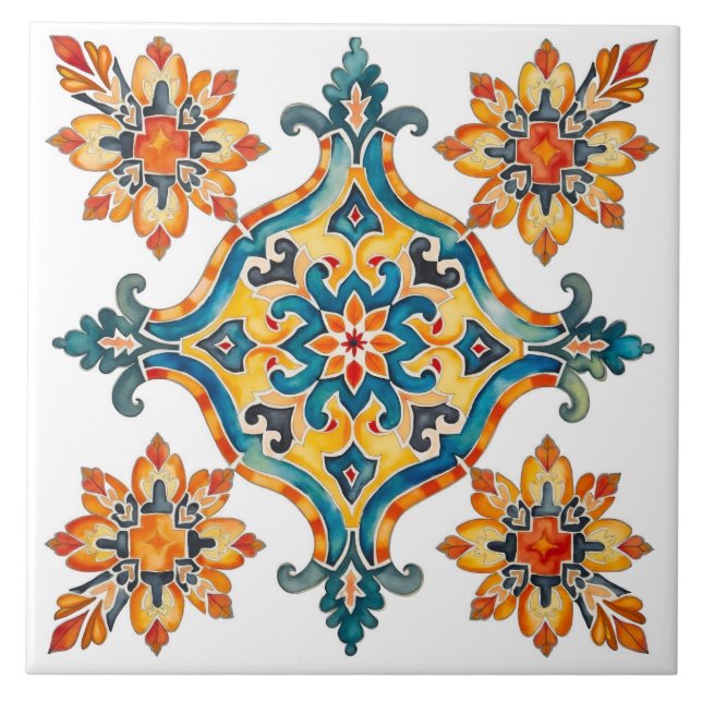 Colourful,Mediterranean,mosaic,Moroccan, Ceramic Tile (Front)
