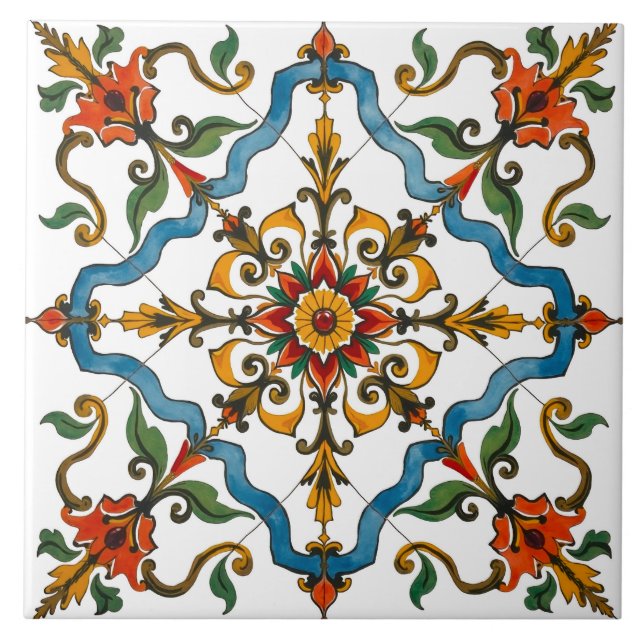 Colourful,Mediterranean,mosaic,red,green ,blue, Ceramic Tile (Front)